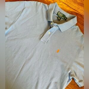 Vintage Polo by Ralph Lauren Blue Shirt‎ Short Sleeve Orange Pony Mens XL Preppy
